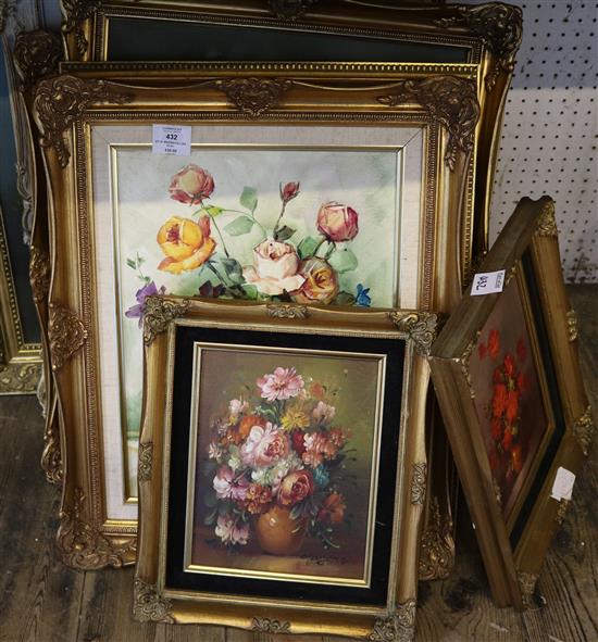 Qty of modern still life oils(-)